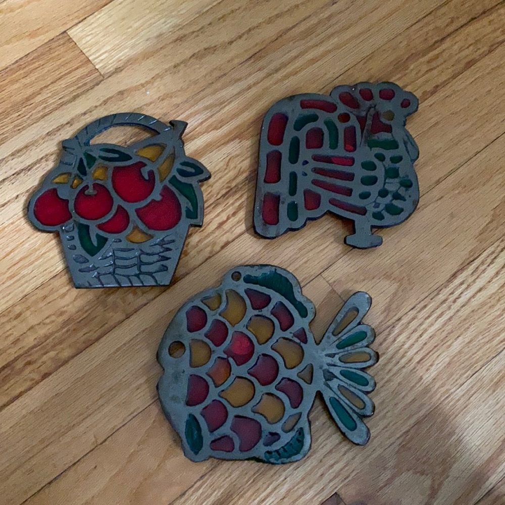 Vintage stained glass trivet/ wall art EUC 3piece